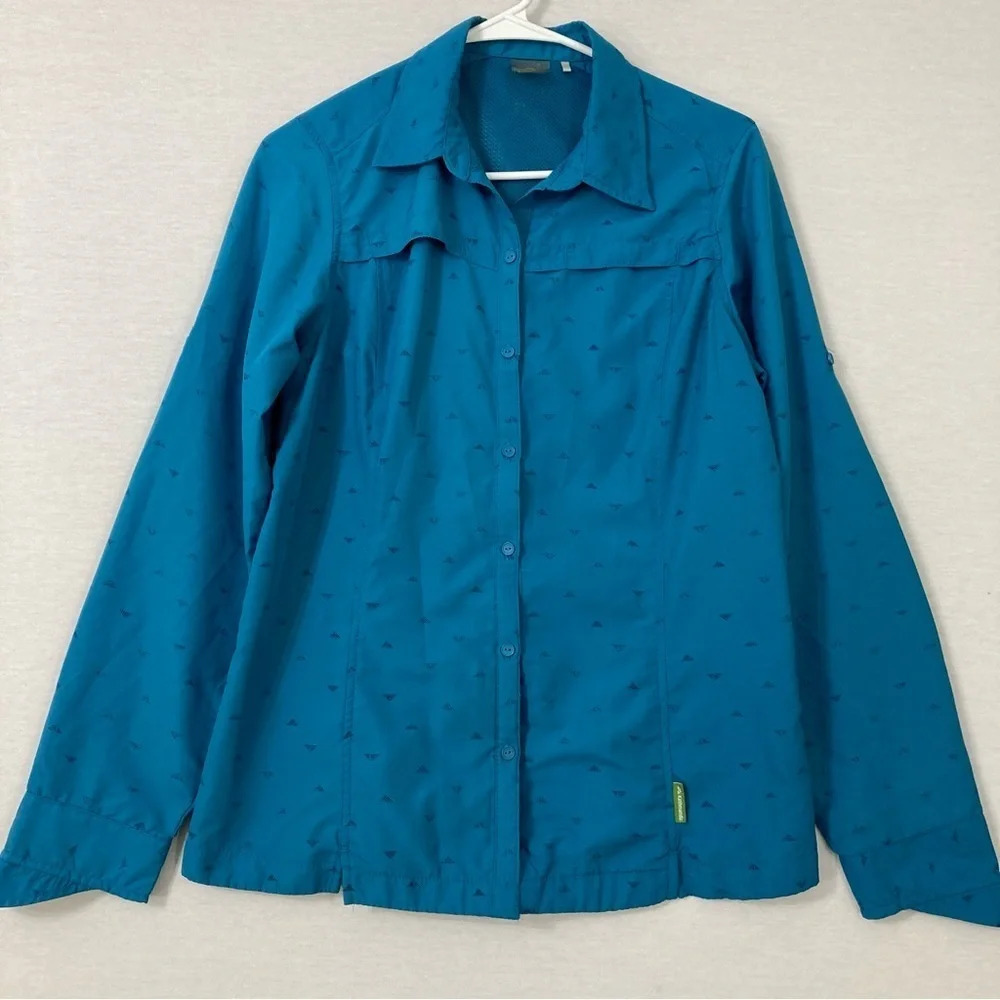 Kathmandu Blue Vented Back Activewear Long Sleeve Button Down size 12